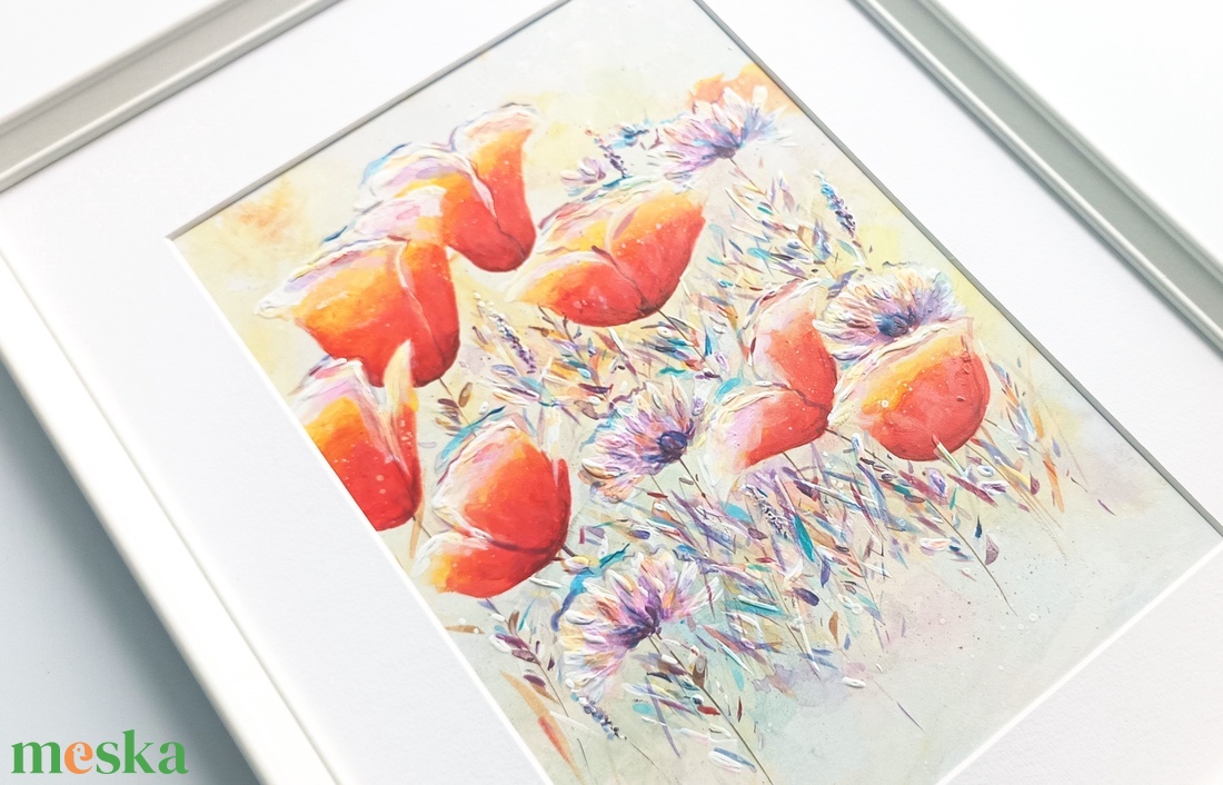Pipacsos festmény keretben: 32 x 42 cm - művészet - festmény - festmény vegyes technika - Meska.hu