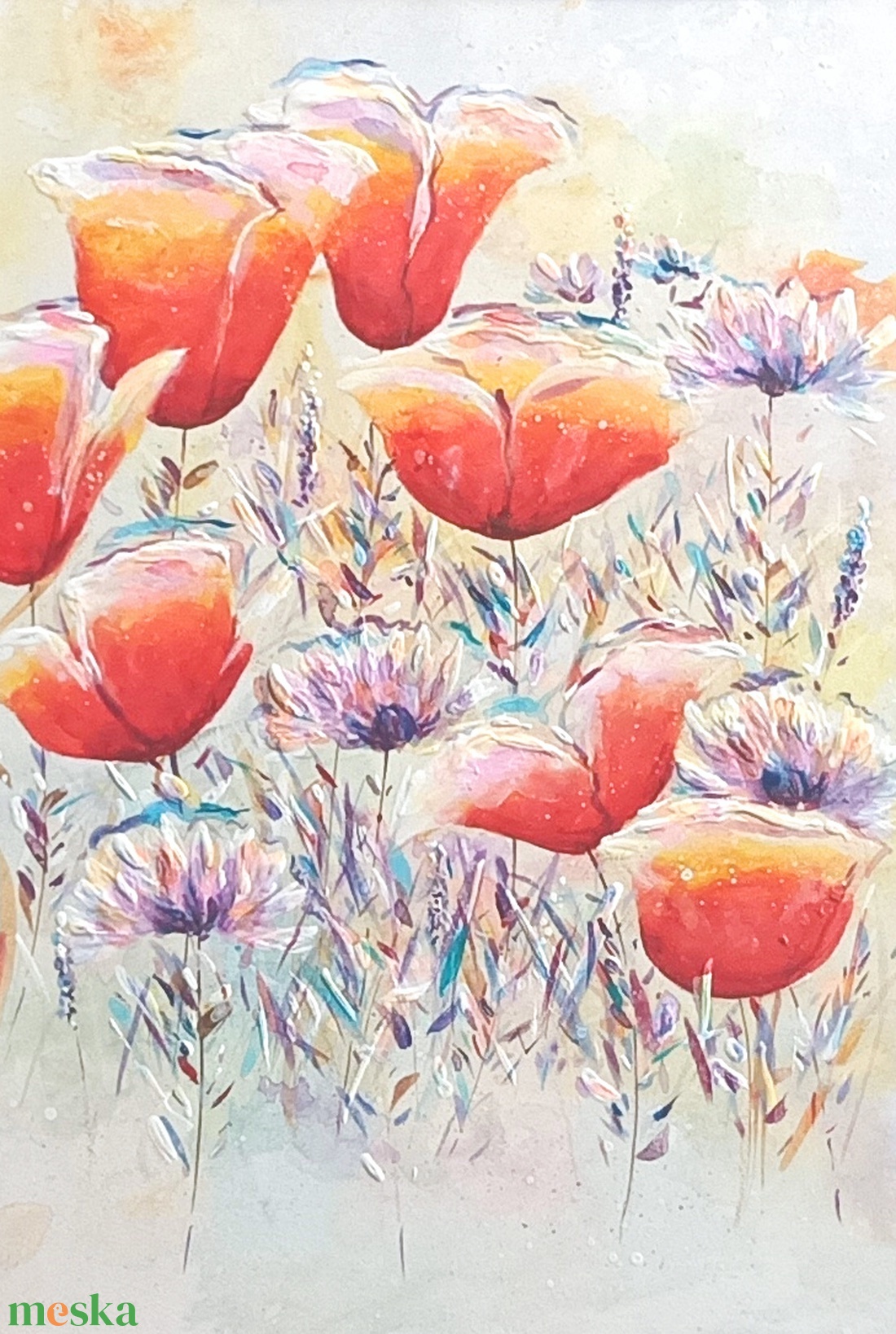 Pipacsos festmény keretben: 32 x 42 cm - művészet - festmény - festmény vegyes technika - Meska.hu