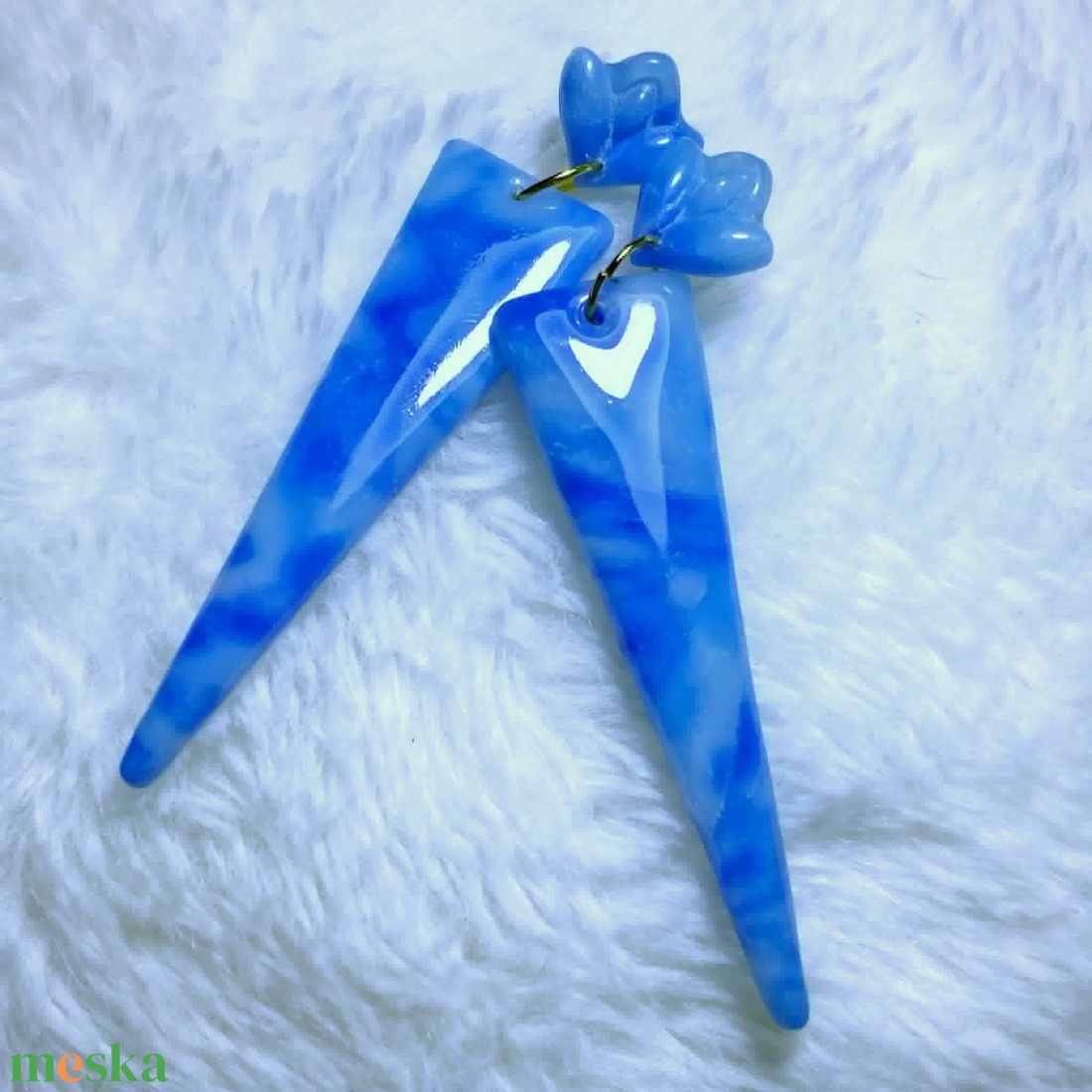 Indigo Háromszög Fülbevaló - ékszer - fülbevaló - lógó fülbevaló - Meska.hu