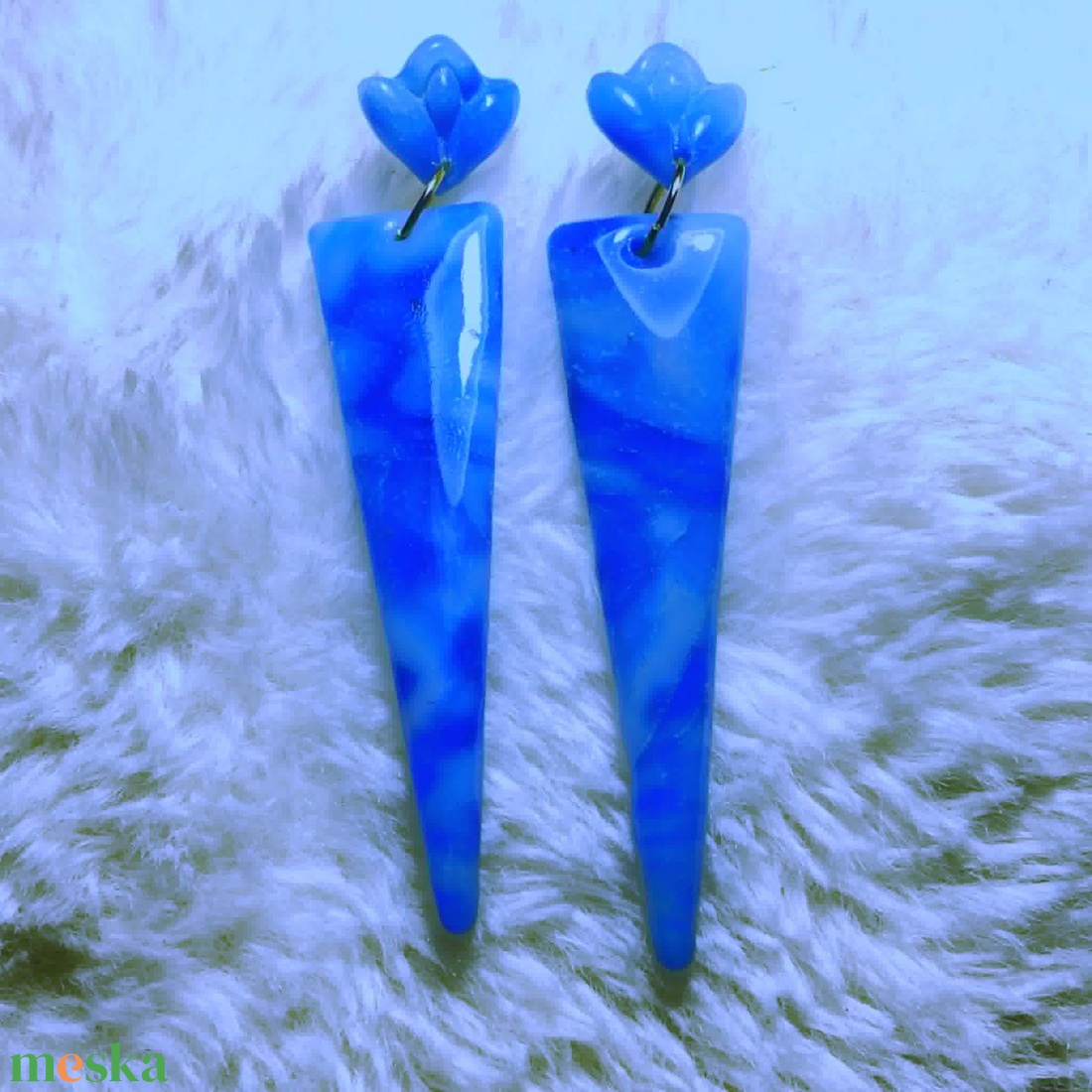 Indigo Háromszög Fülbevaló - ékszer - fülbevaló - lógó fülbevaló - Meska.hu