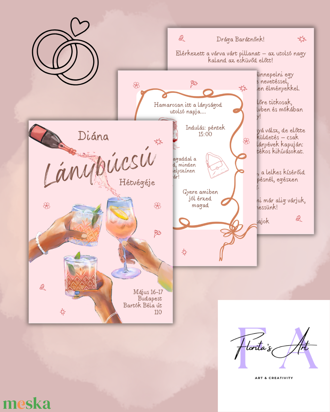 Bohém stílusú Lánybúcsú Meghívó a menyasszonynak I Digitális meghívó - esküvő - lánybúcsú - Meska.hu