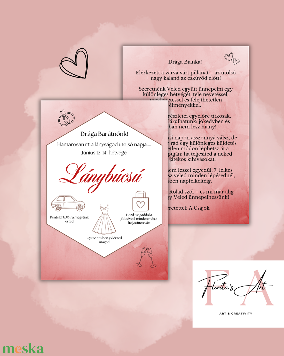 Modern stílusú, Meghívó a menyasszonynak, Digitális meghívó - esküvő - lánybúcsú - Meska.hu