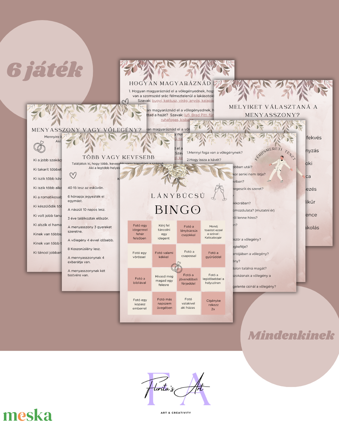 Lánybúcsús játékok pink I 6 db játék I Digitális termék  - esküvő - lánybúcsú - Meska.hu
