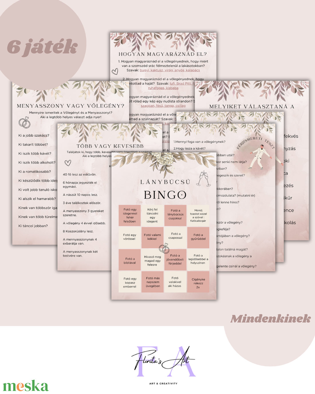 Lánybúcsú nyomtatható csomag I Meghívó + 6 játék + Oklevél I személyre szabott digitális lánybúcsú szett - esküvő - lánybúcsú - Meska.hu