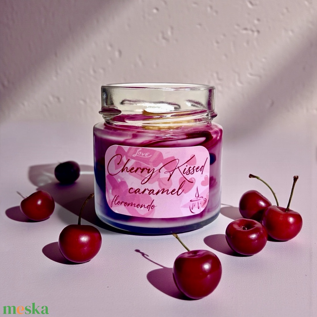 Cherry Kissed Caramel - Cseresznye Karamell Illatú Valentin Napi Limitált Kiadású Szójagyertya - otthon & életmód - gyertya, illat, aroma - gyertya - Meska.hu