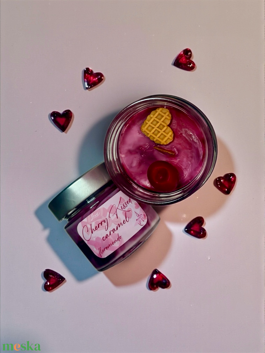 Cherry Kissed Caramel - Cseresznye Karamell Illatú Valentin Napi Limitált Kiadású Szójagyertya - otthon & életmód - gyertya, illat, aroma - gyertya - Meska.hu