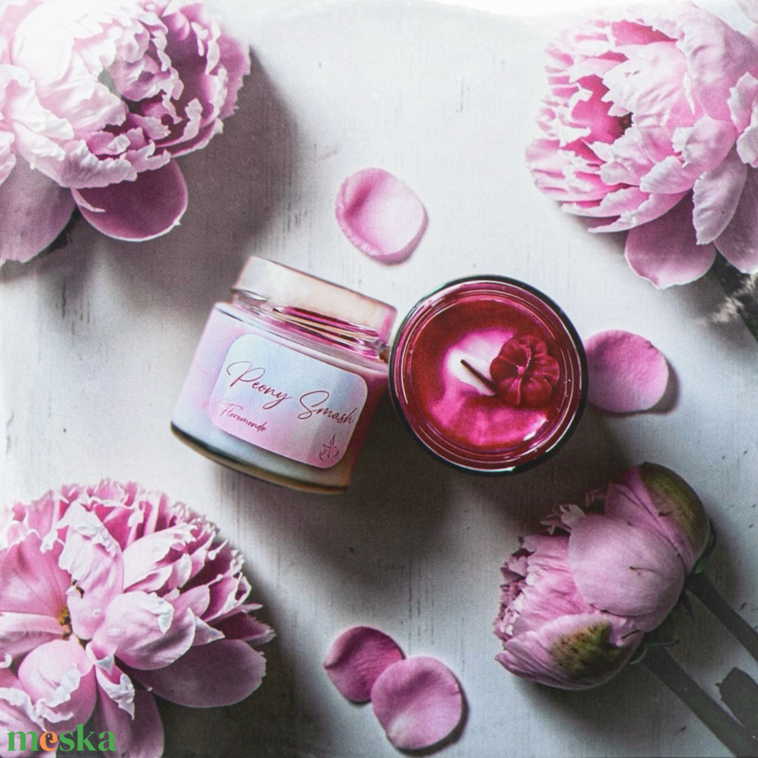 Peony Smash Bazsarózsa Illatú Tavaszi Szójagyertya - otthon & életmód - gyertya, illat, aroma - gyertya - Meska.hu