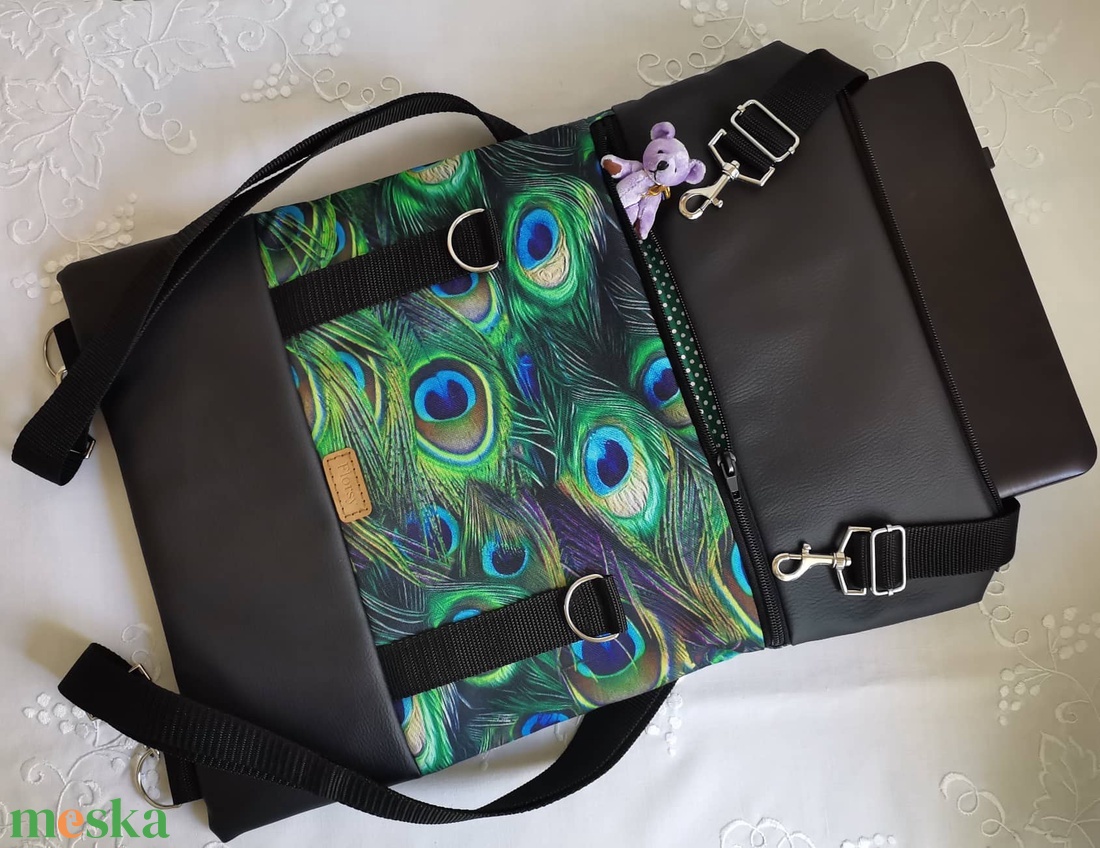 Pávatoll mintás Roll top hátizsák/laptop hátizsák/laptop táska/city bag/hátizsák róza - táska & tok - laptoptáska, laptop hátizsák - Meska.hu