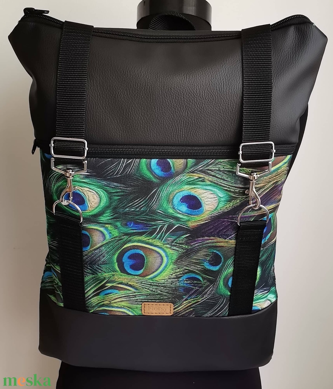 Pávatoll mintás Roll top hátizsák/laptop hátizsák/laptop táska/city bag/hátizsák róza - táska & tok - laptoptáska, laptop hátizsák - Meska.hu