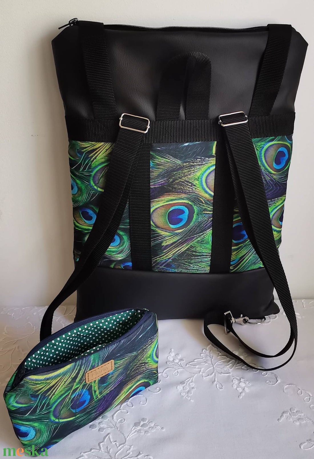 Pávatoll mintás Roll top hátizsák/laptop hátizsák/laptop táska/city bag/hátizsák róza - táska & tok - laptoptáska, laptop hátizsák - Meska.hu
