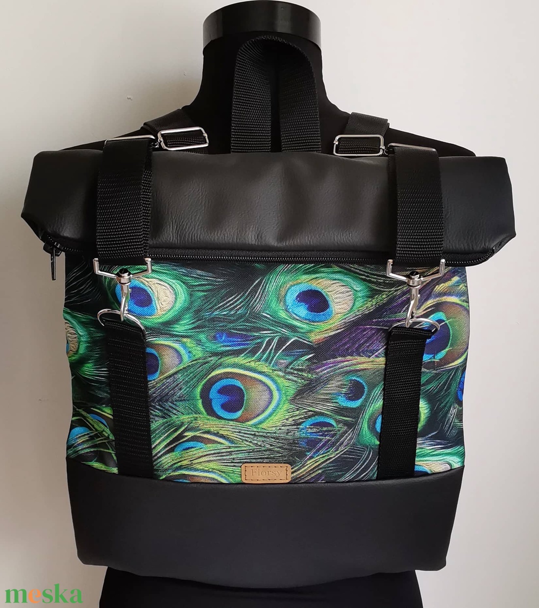 Pávatoll mintás Roll top hátizsák/laptop hátizsák/laptop táska/city bag/hátizsák róza - táska & tok - laptoptáska, laptop hátizsák - Meska.hu