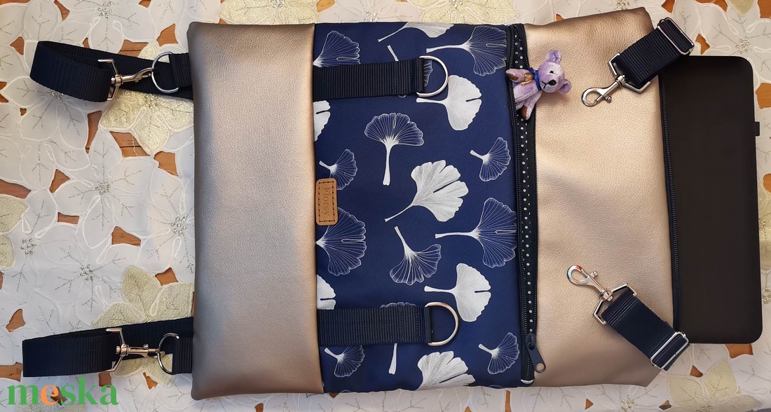 Ginkó mintás Roll top hátizsák/laptop hátizsák/laptop táska/city bag/hátizsák róza - táska & tok - hátizsák - roll top hátizsák - Meska.hu