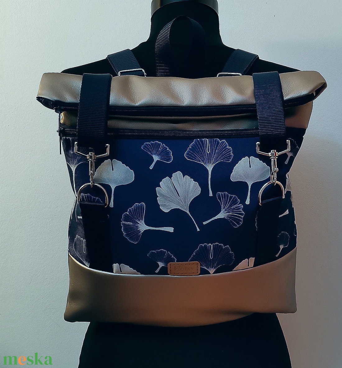 Ginkó mintás Roll top hátizsák/laptop hátizsák/laptop táska/city bag/hátizsák róza - táska & tok - hátizsák - roll top hátizsák - Meska.hu