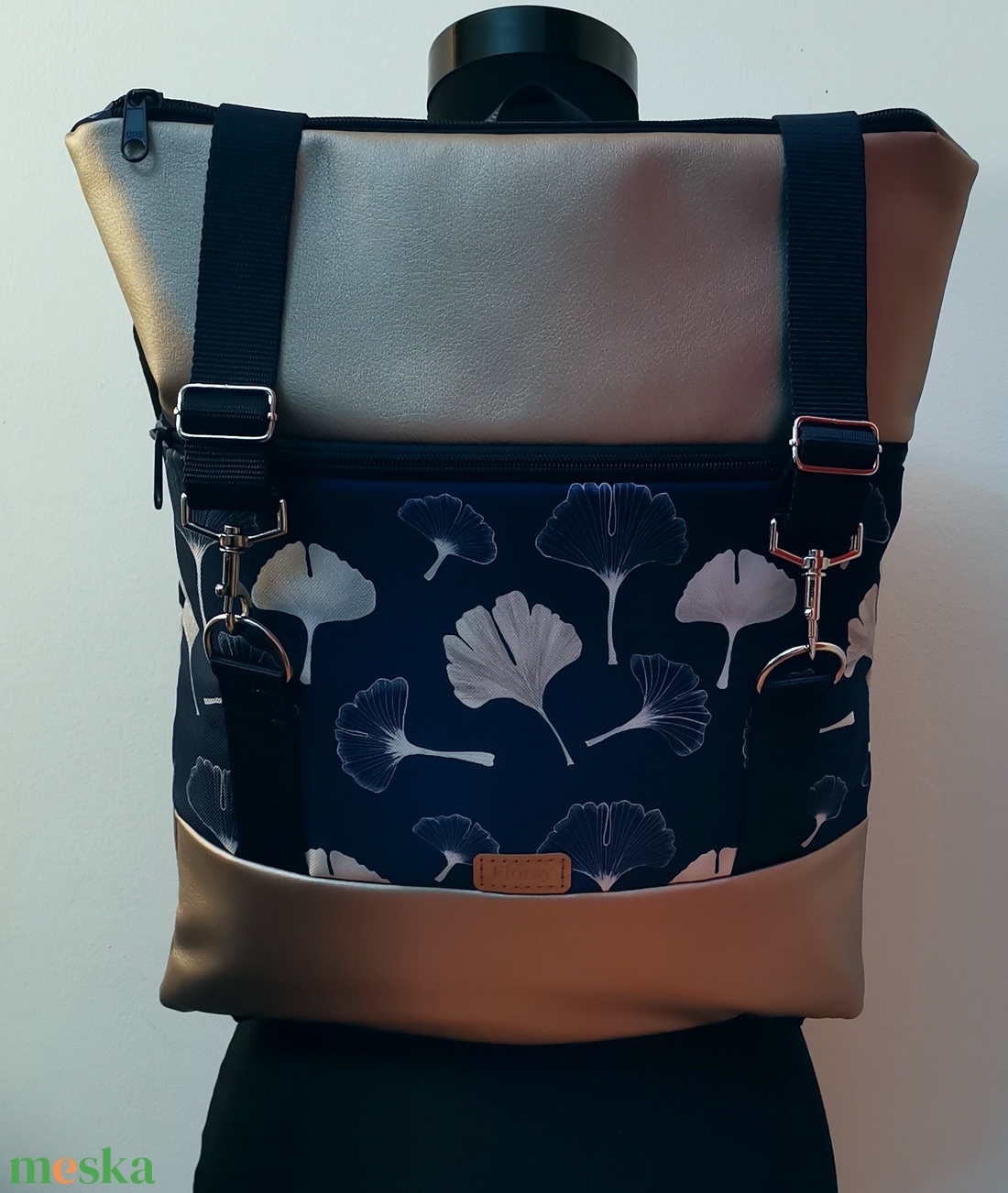 Ginkó mintás Roll top hátizsák/laptop hátizsák/laptop táska/city bag/hátizsák róza - táska & tok - hátizsák - roll top hátizsák - Meska.hu