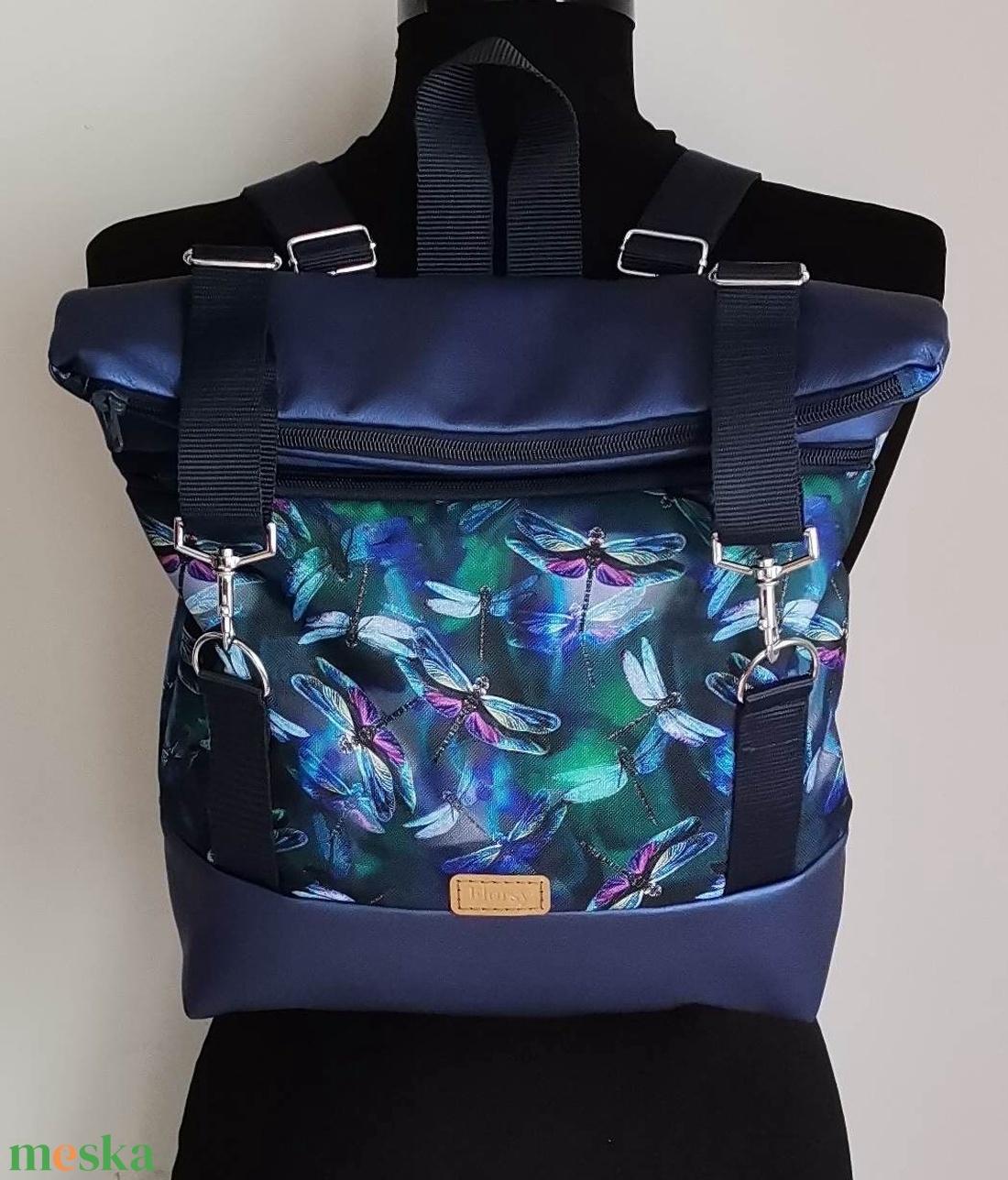 Szitakötő mintás roll-top hátizsák/Női hátizsák/city bag/hátizsák/hátitáska hanga - táska & tok - hátizsák - roll top hátizsák - Meska.hu