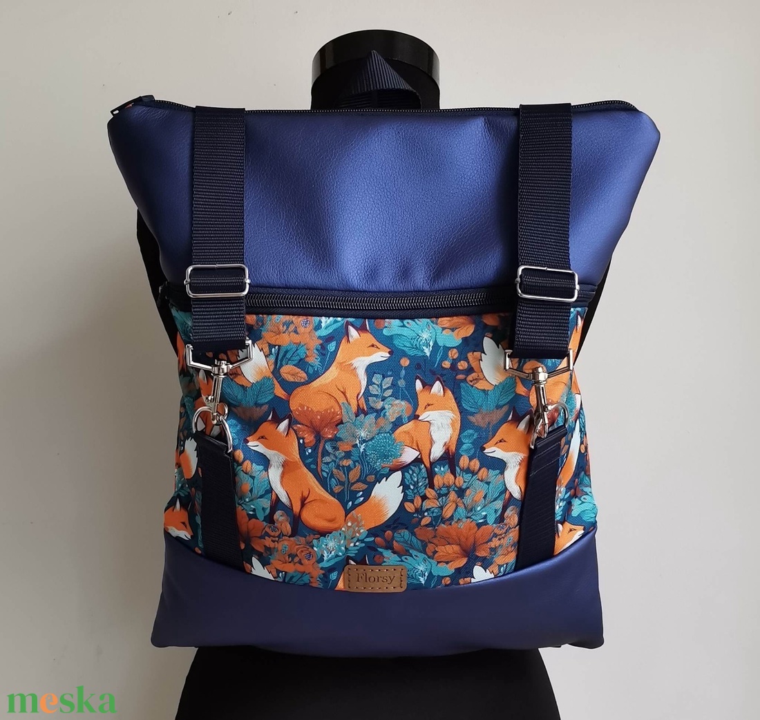 Róka mintás Roll top hátizsák/laptop hátizsák/laptop táska/city bag/hátizsák róza - táska & tok - laptoptáska, laptop hátizsák - Meska.hu