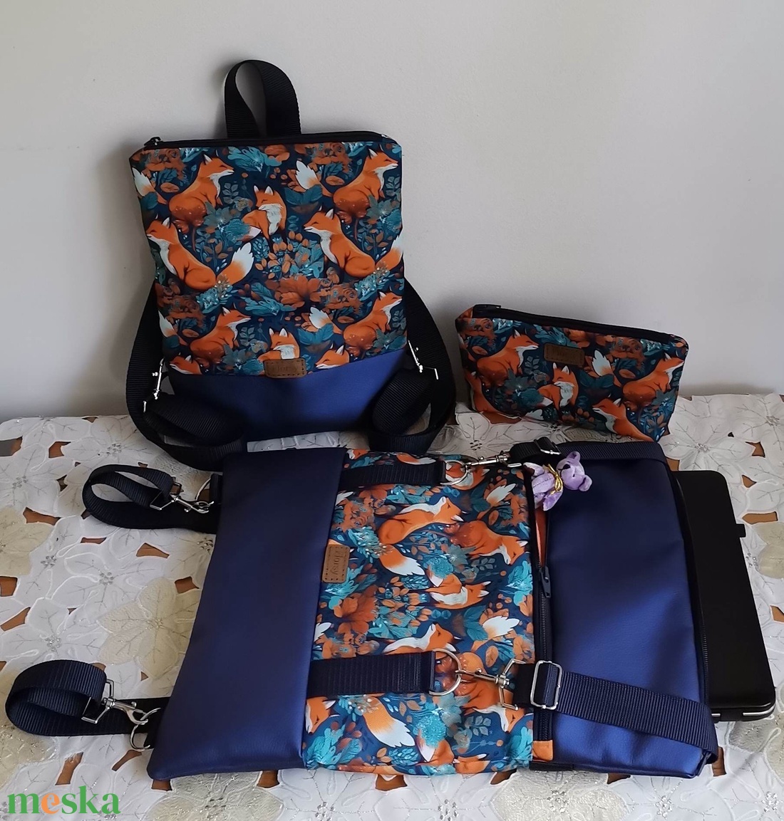 Róka mintás Roll top hátizsák/laptop hátizsák/laptop táska/city bag/hátizsák róza - táska & tok - laptoptáska, laptop hátizsák - Meska.hu