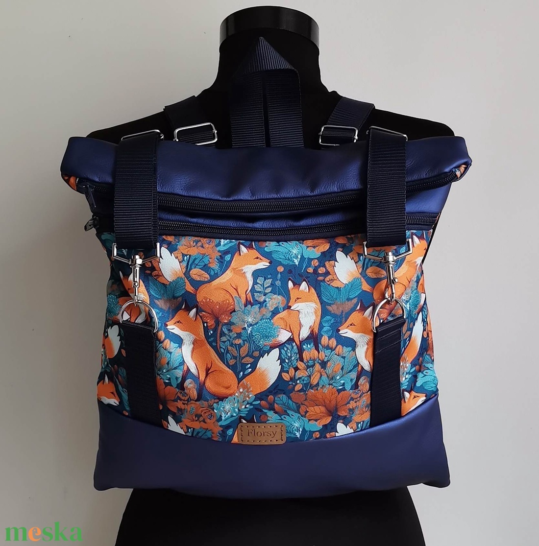 Róka mintás Roll top hátizsák/laptop hátizsák/laptop táska/city bag/hátizsák róza - táska & tok - laptoptáska, laptop hátizsák - Meska.hu