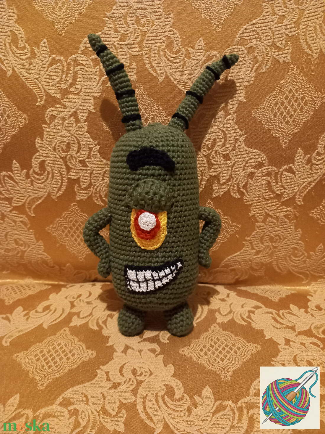 Plankton, horgolt mesehős - játék & sport - plüssállat & játékfigura - plüss mesefigurák - Meska.hu