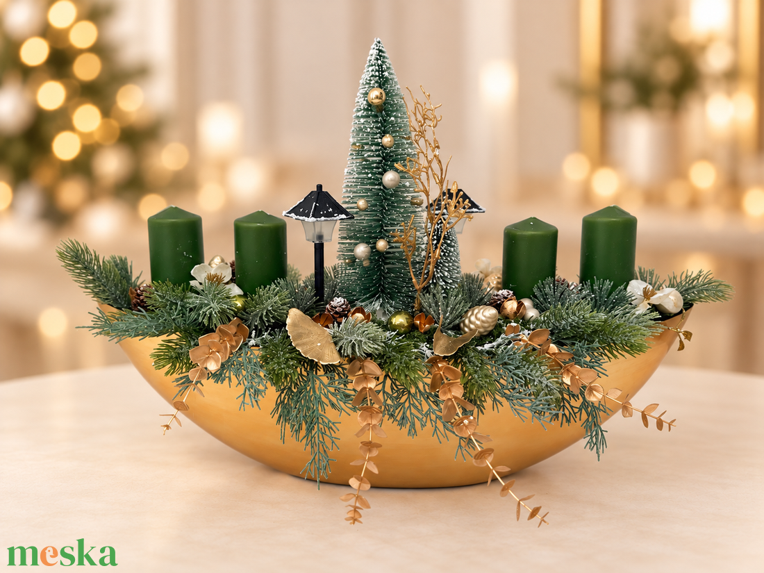 Adventi asztaldísz - arany kaspóban - karácsony - adventi díszek - adventi koszorú - Meska.hu