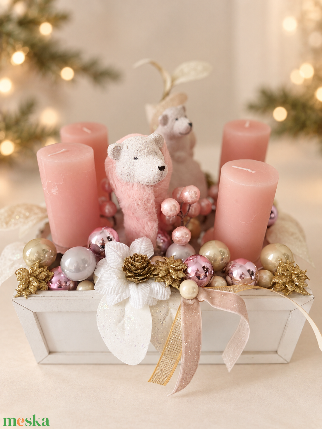 Jeges maci asztaldísz gyertyával - karácsony - adventi díszek - adventi gyertyadíszek és koszorúdíszek - Meska.hu