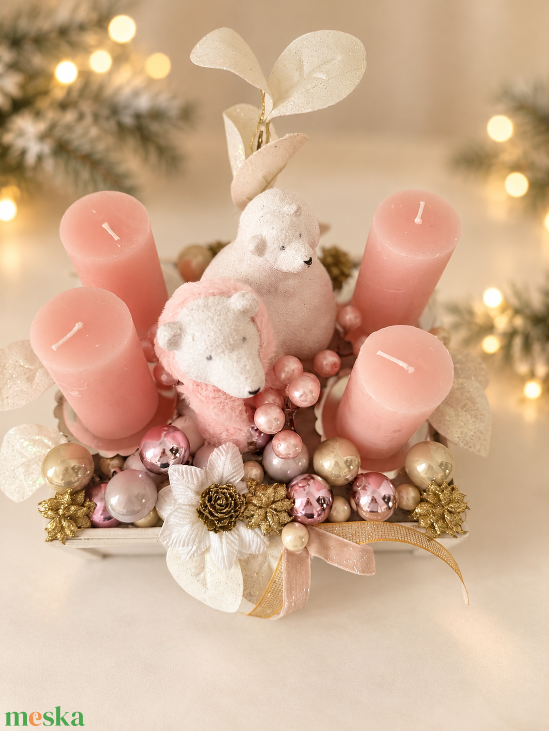 Jeges maci asztaldísz gyertyával - karácsony - adventi díszek - adventi gyertyadíszek és koszorúdíszek - Meska.hu