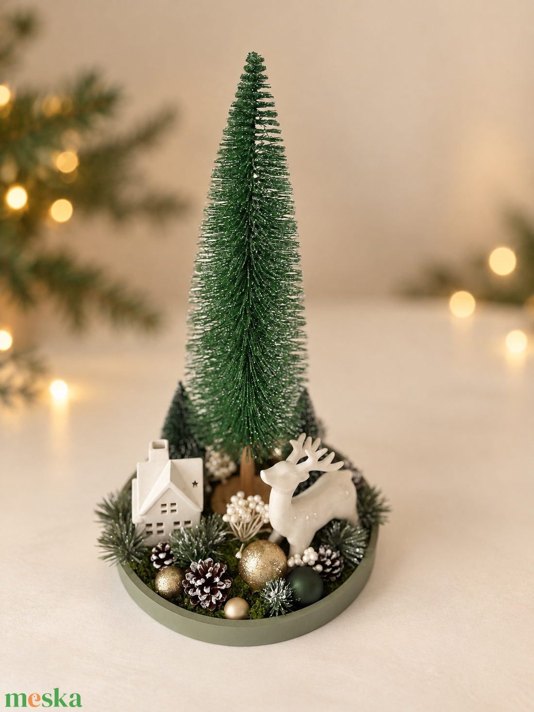 Erdei mese asztaldísz 2 vilagitó házikóval - karácsony - adventi díszek - adventi asztaldísz - Meska.hu
