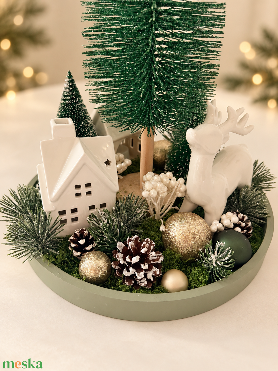 Erdei mese asztaldísz 2 vilagitó házikóval - karácsony - adventi díszek - adventi asztaldísz - Meska.hu