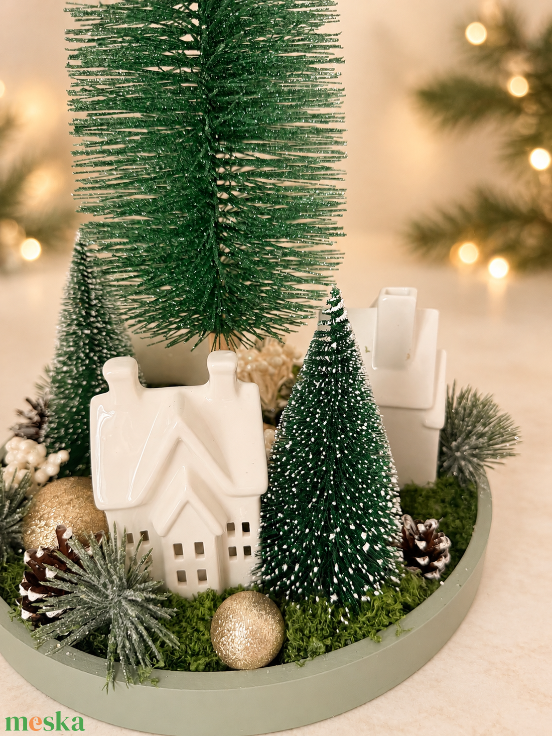 Erdei mese asztaldísz 2 vilagitó házikóval - karácsony - adventi díszek - adventi asztaldísz - Meska.hu