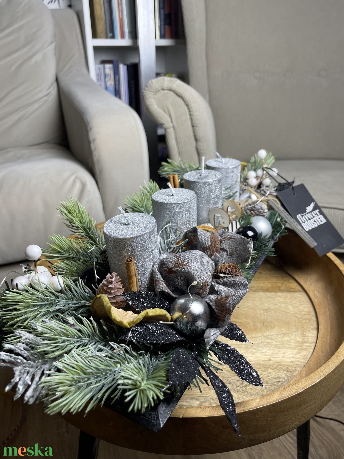 Elegáns adventi asztaldísz fatálcán - karácsony - adventi díszek - adventi asztaldísz - Meska.hu