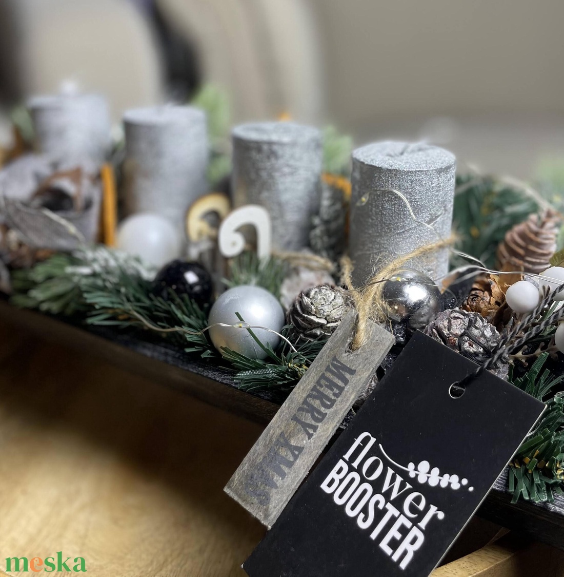 Elegáns adventi asztaldísz fatálcán - karácsony - adventi díszek - adventi asztaldísz - Meska.hu