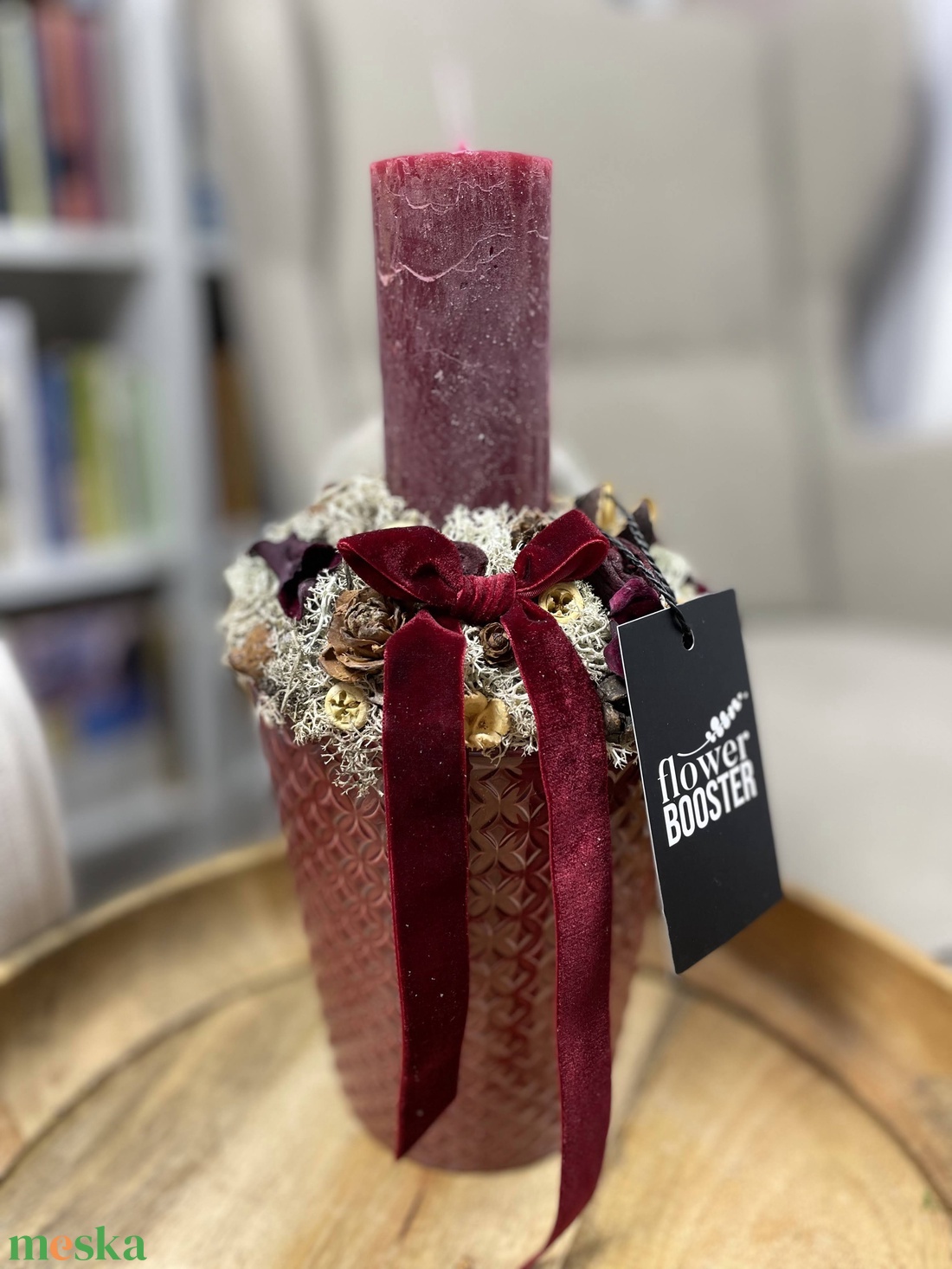 Karácsonyi asztaldísz bordó kaspóban - karácsony - adventi díszek - adventi asztaldísz - Meska.hu