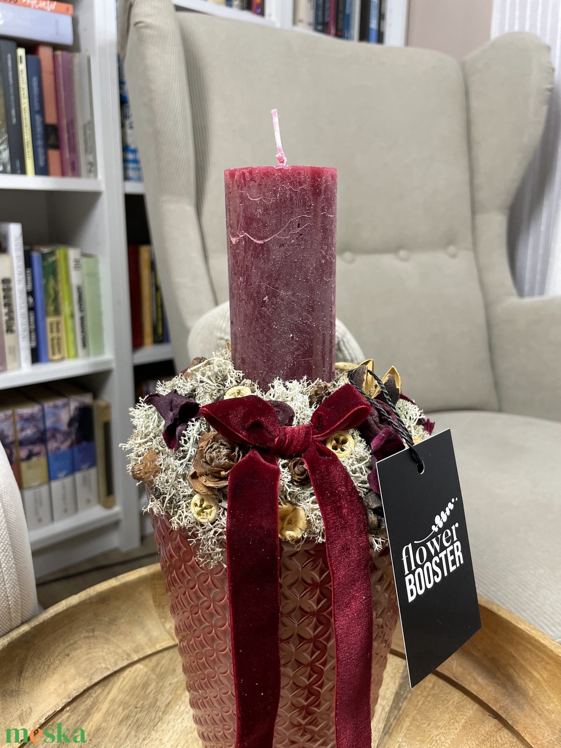 Karácsonyi asztaldísz bordó kaspóban - karácsony - adventi díszek - adventi asztaldísz - Meska.hu