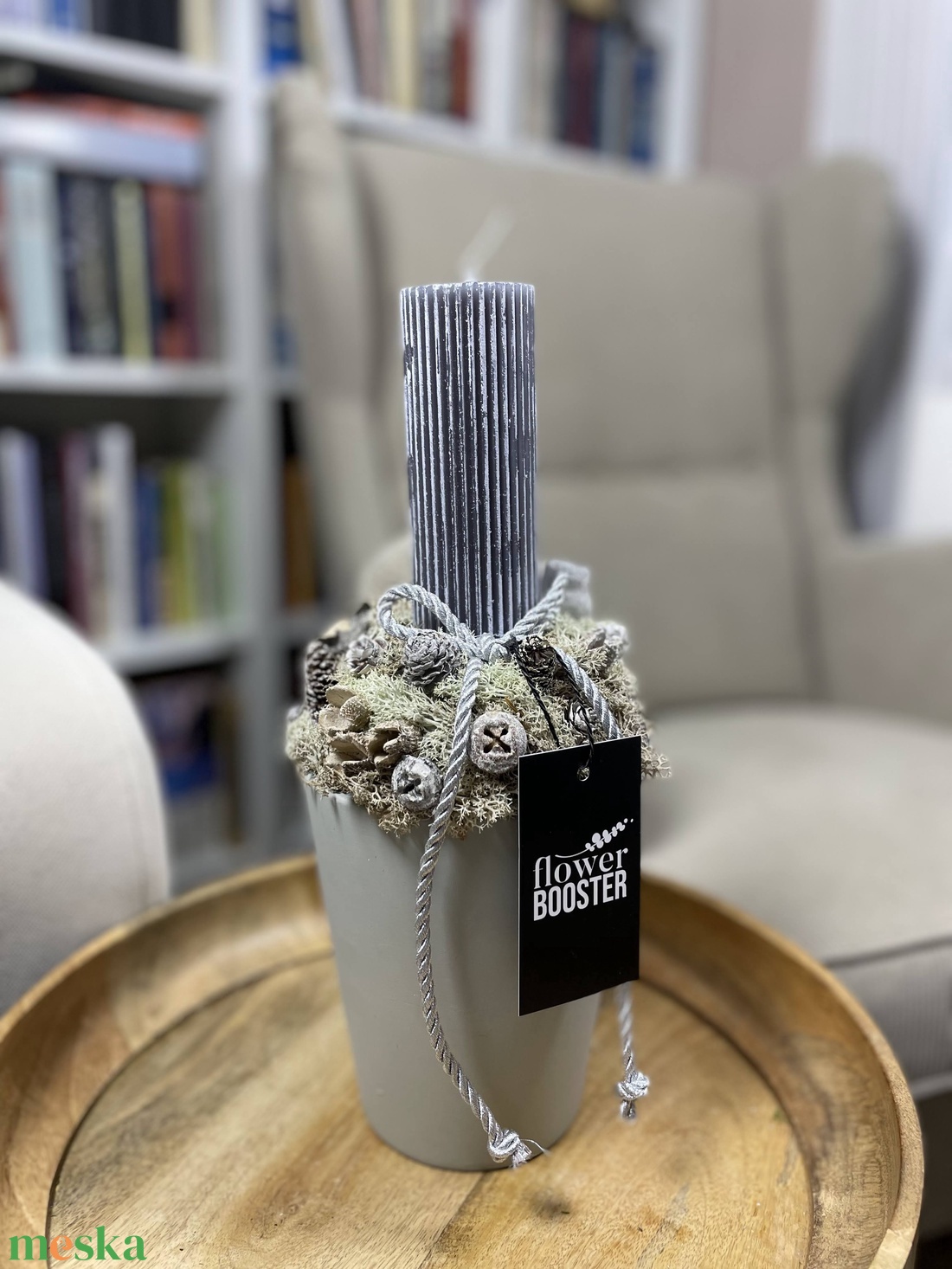 Karácsonyi asztaldísz szürke kaspóban - karácsony - adventi díszek - adventi asztaldísz - Meska.hu