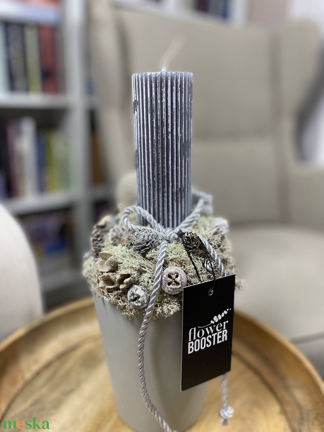 Karácsonyi asztaldísz szürke kaspóban - karácsony - adventi díszek - adventi asztaldísz - Meska.hu