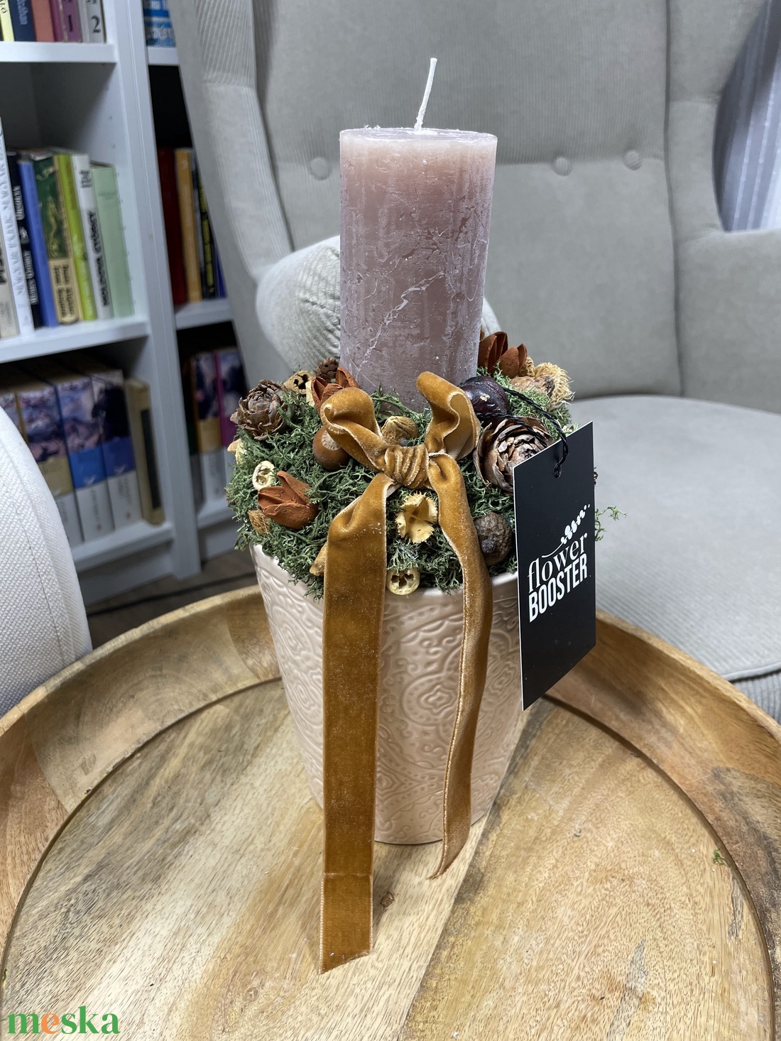 Karácsonyi asztaldísz bézs kaspóban - karácsony - adventi díszek - adventi asztaldísz - Meska.hu