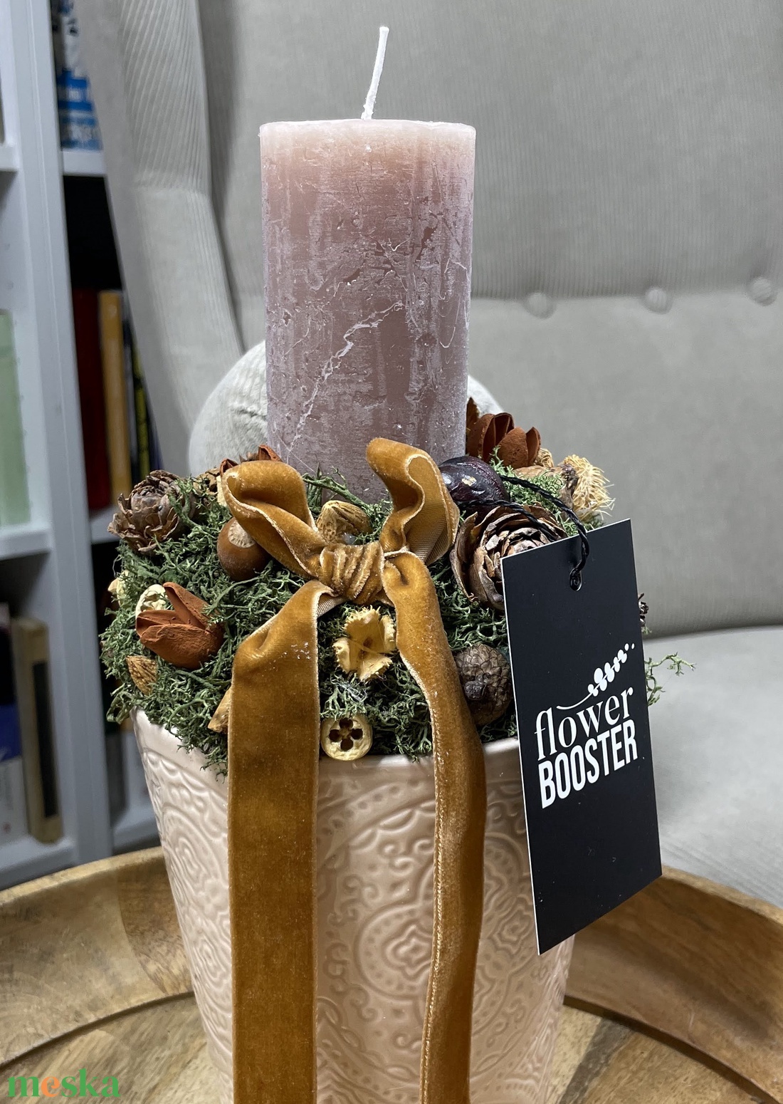 Karácsonyi asztaldísz bézs kaspóban - karácsony - adventi díszek - adventi asztaldísz - Meska.hu