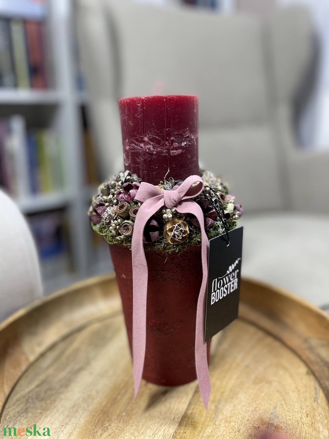 Karácsonyi asztaldísz bordó cserépben - karácsony - adventi díszek - adventi asztaldísz - Meska.hu