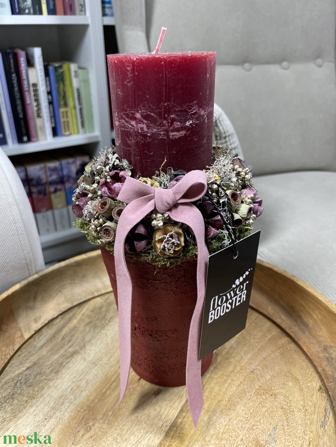 Karácsonyi asztaldísz bordó cserépben - karácsony - adventi díszek - adventi asztaldísz - Meska.hu