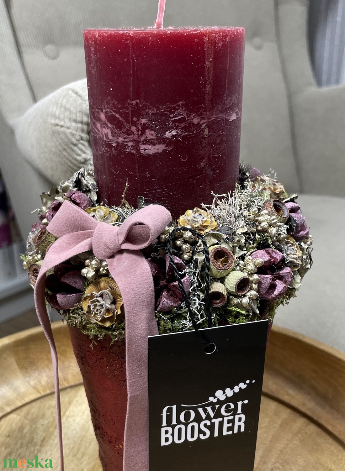 Karácsonyi asztaldísz bordó cserépben - karácsony - adventi díszek - adventi asztaldísz - Meska.hu