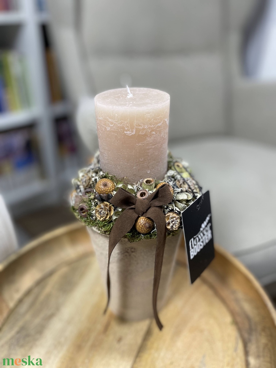 Karácsonyi asztaldísz világos barna cserépben - karácsony - adventi díszek - adventi asztaldísz - Meska.hu