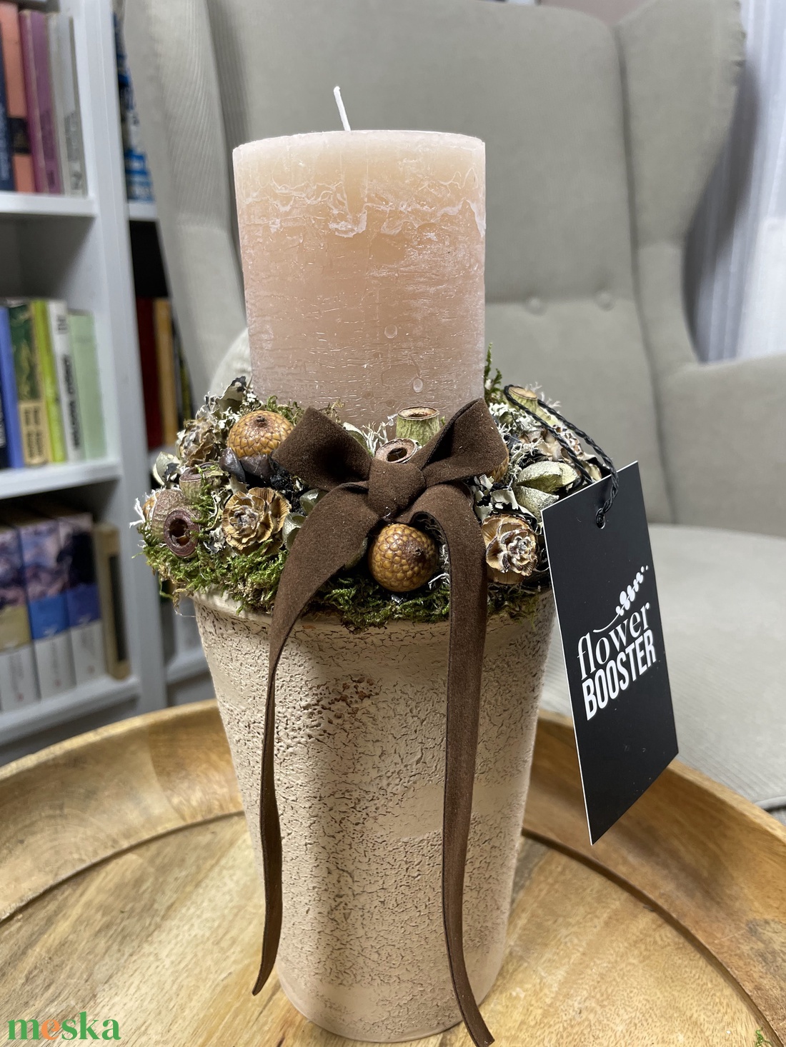 Karácsonyi asztaldísz világos barna cserépben - karácsony - adventi díszek - adventi asztaldísz - Meska.hu