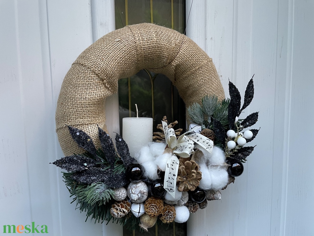 Karácsonyi ajtókopogtató natúr színekben - karácsony - karácsonyi lakásdekoráció - karácsonyi ajtódíszek - Meska.hu