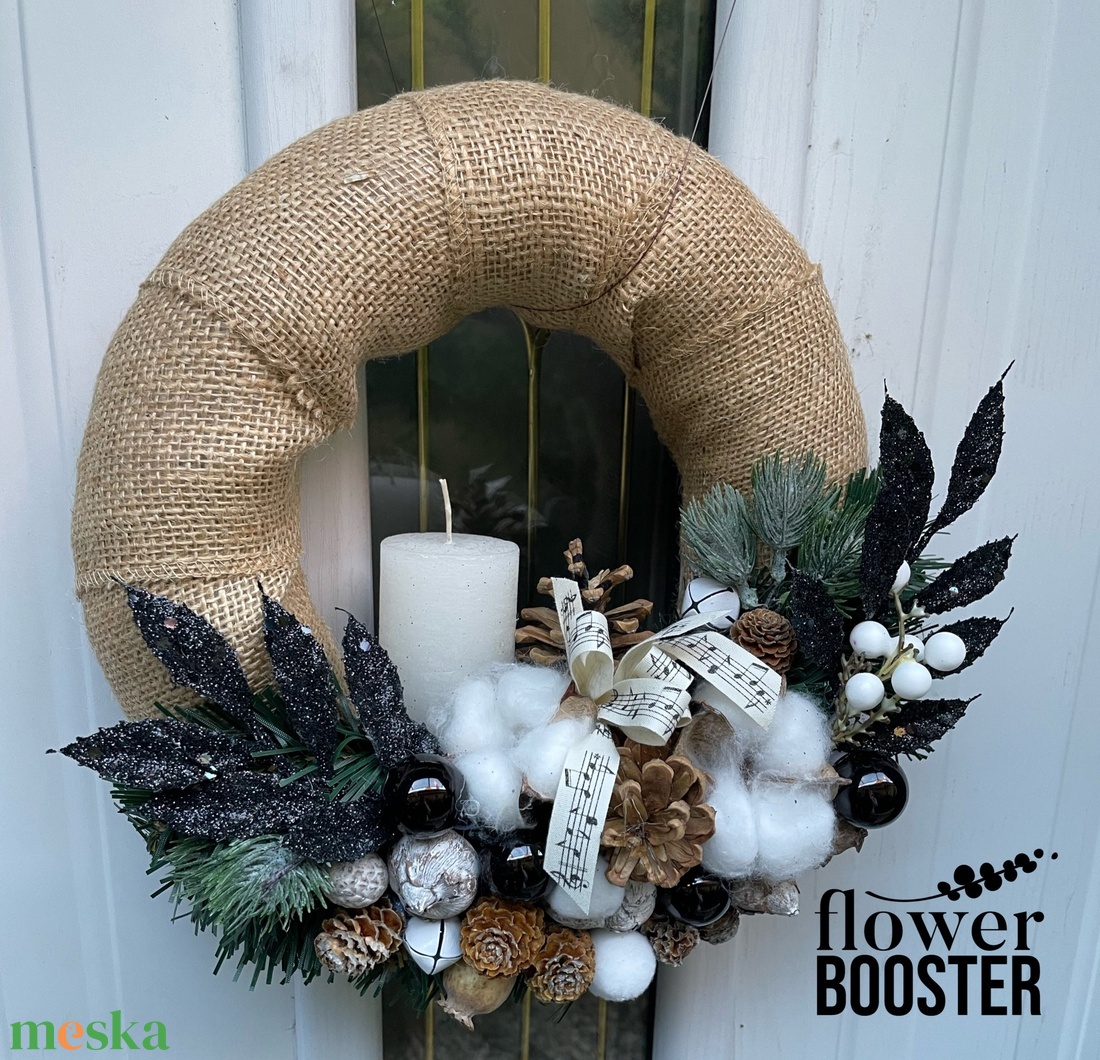 Karácsonyi ajtókopogtató natúr színekben - karácsony - karácsonyi lakásdekoráció - karácsonyi ajtódíszek - Meska.hu