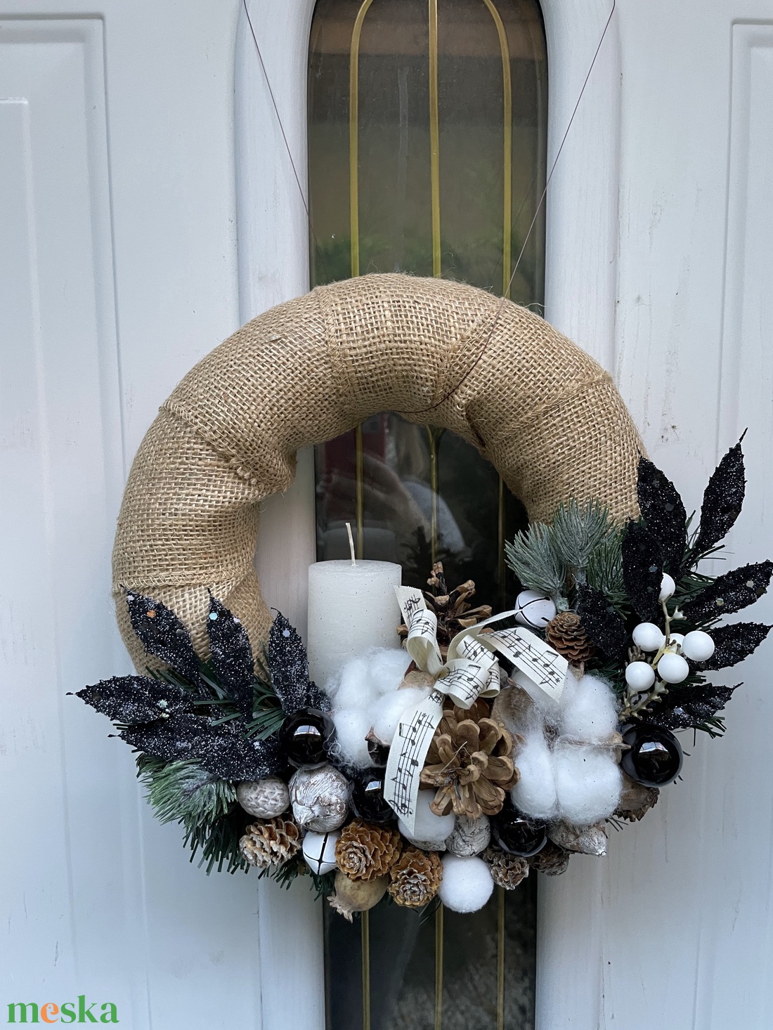 Karácsonyi ajtókopogtató natúr színekben - karácsony - karácsonyi lakásdekoráció - karácsonyi ajtódíszek - Meska.hu