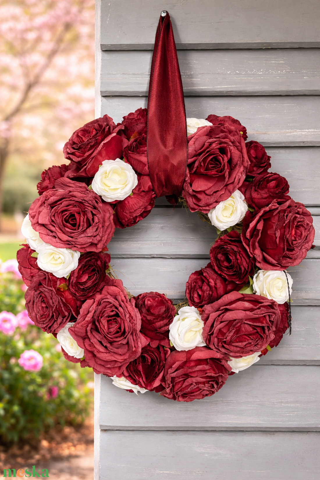 Tavaszi ajtódísz bordó rózsákkal - otthon & életmód - dekoráció - ajtó- és ablak dekoráció - ajtódísz & kopogtató - Meska.hu