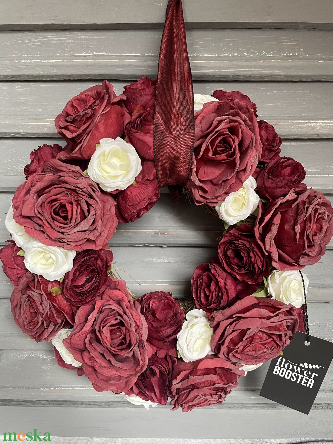 Tavaszi ajtódísz bordó rózsákkal - otthon & életmód - dekoráció - ajtó- és ablak dekoráció - ajtódísz & kopogtató - Meska.hu