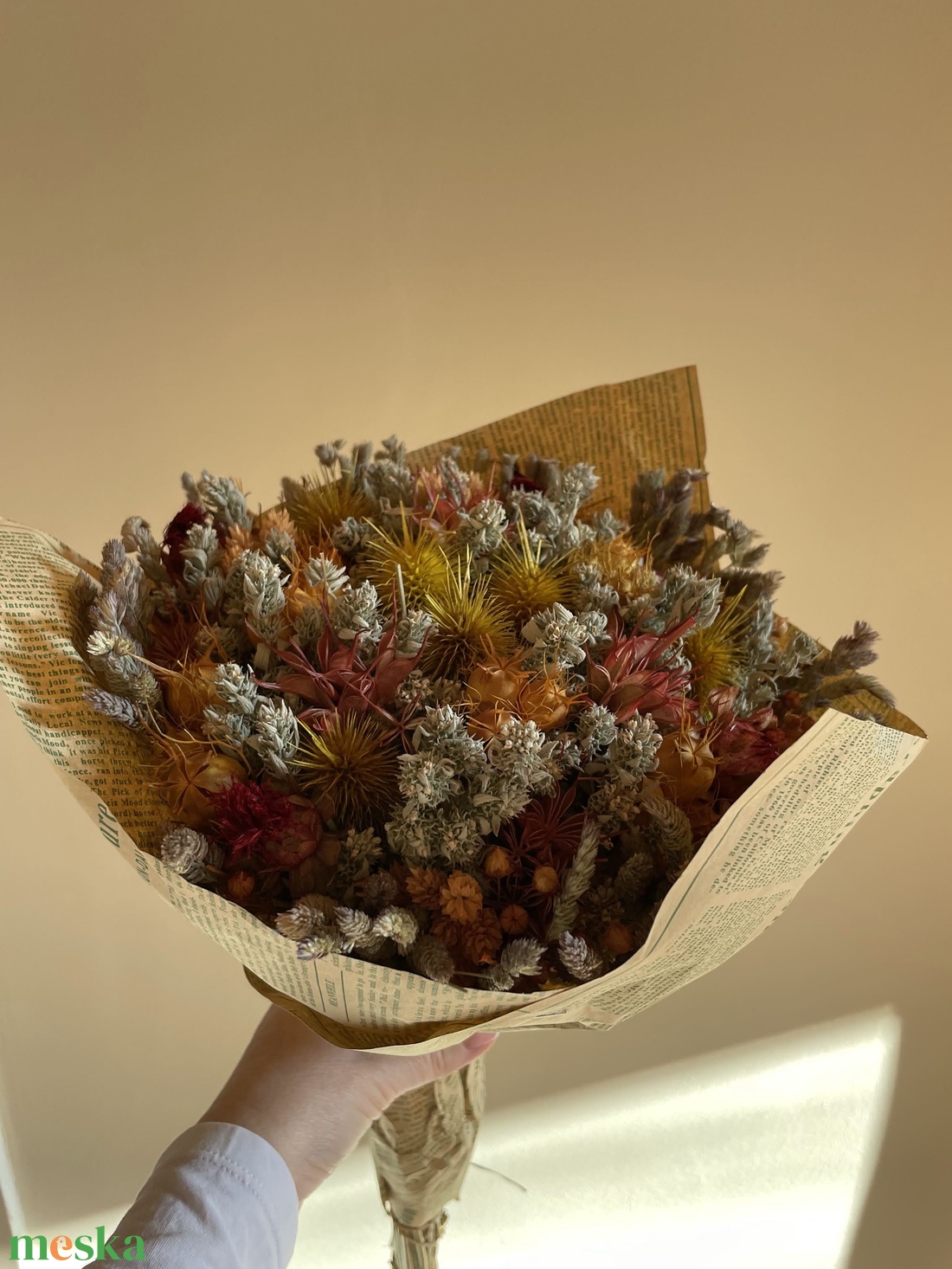 Szárazvirág csokor sárgás és natúr színekben - otthon & életmód - virágdekoráció - virágok - virágcsokor - Meska.hu