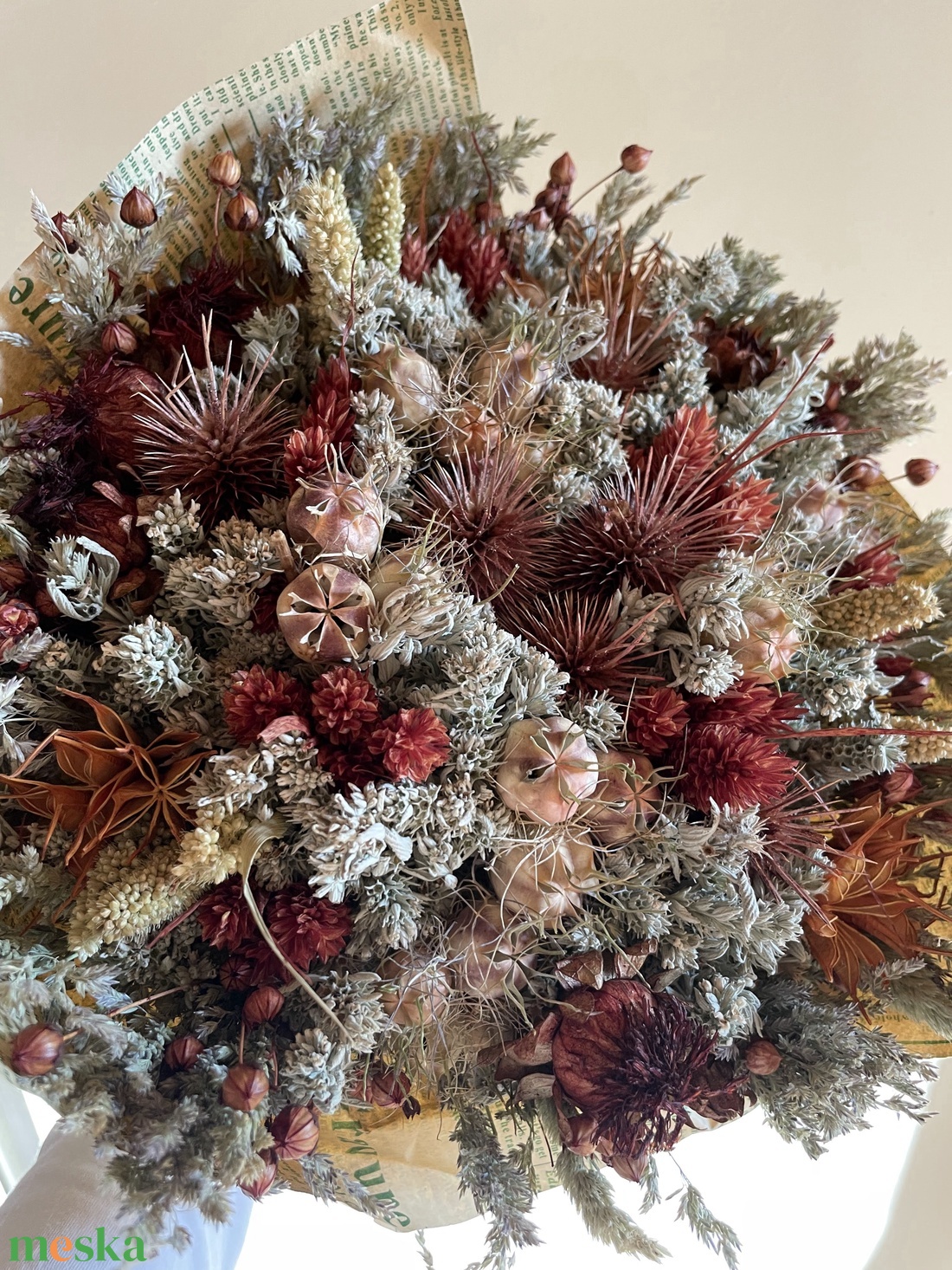 Szárazvirág csokor bordó és natúr színekben - otthon & életmód - virágdekoráció - virágok - virágcsokor - Meska.hu