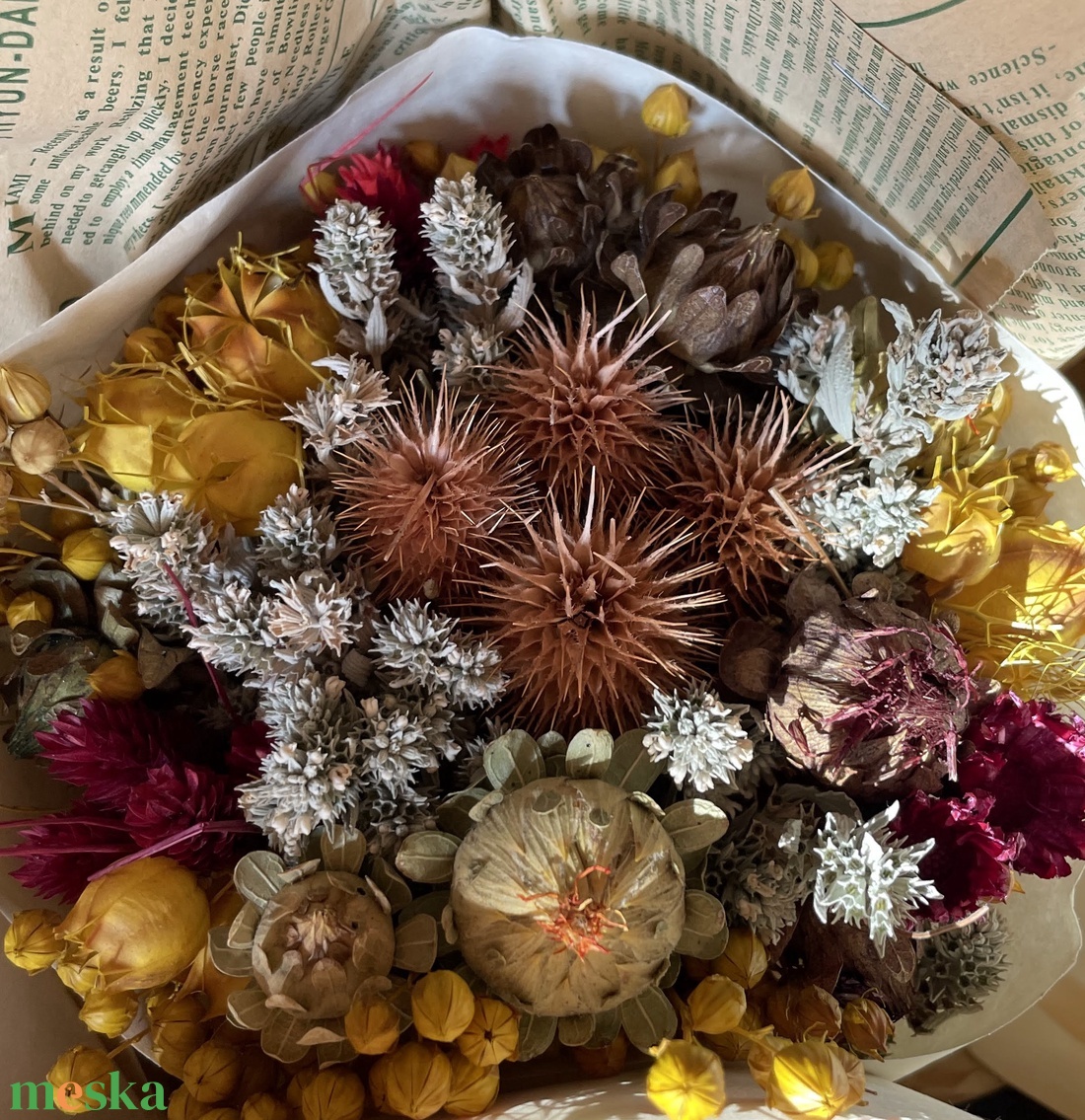 Szárazvirág csokor natúr színekkel - otthon & életmód - virágdekoráció - virágok - virágcsokor - Meska.hu